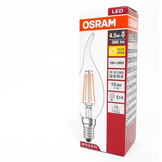 【Osram 歐司朗】3入組 LED 4.5W 3000K 黃光 E14 全電壓 不可調光 拉尾 燈絲燈 蠟燭燈_ OS520109