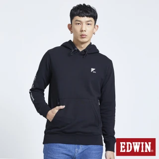 【EDWIN】男裝 EFS 機能大口袋長袖連帽T恤(黑色)