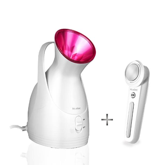 【Ms.elec 米嬉樂】暖霧保濕蒸臉機+40℃離子美容儀 HS-002+WI-001(美容護膚組)