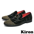 【Kiron】平底樂福鞋 樂福鞋/典雅絨面幾何太陽圖樣拼貼亮鑽潮流樂福鞋-男鞋(黑)