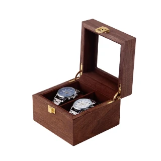 【ALL TIME 完全計時】木H2E(楓糖棕實木紋2只裝手錶收藏盒 錶盒)
