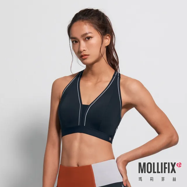 【Mollifix 瑪莉菲絲】TRULY 高強度V領美背運動內衣、瑜珈服、無鋼圈(水墨綠)