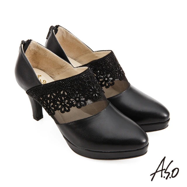 【A.S.O 阿瘦集團】流行時尚 璀璨幸福燙鑽花飾高跟踝靴(黑)