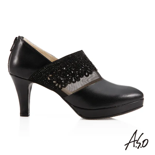 【A.S.O 阿瘦集團】流行時尚 璀璨幸福燙鑽花飾高跟踝靴(黑)