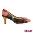 【A.S.O 阿瘦集團】BESO時尚流行 造型飾扣格紋中跟鞋(黃)