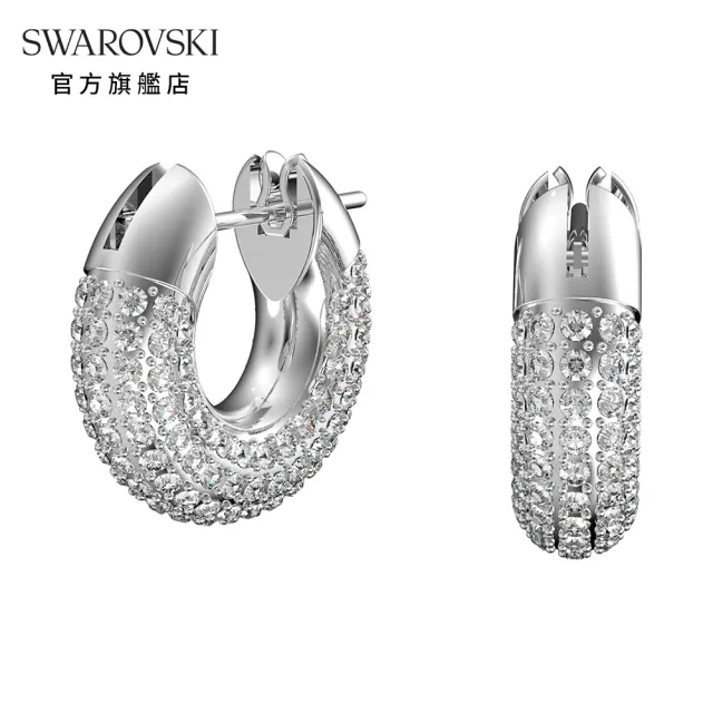 【SWAROVSKI 官方直營】Dextera 大圈耳環密鑲  白色  鍍白金色 交換禮物