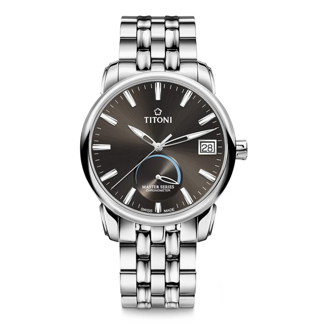 TITONI 梅花錶 大師系列天文台認證機械錶 動力儲存指示 炭灰面鋼帶 41mm(94388 S-579)