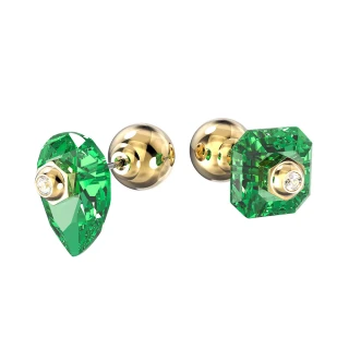 【SWAROVSKI 官方直營】Numina 耳釘非對稱設計 混合式切割 綠色 鍍金色色調 交換禮物
