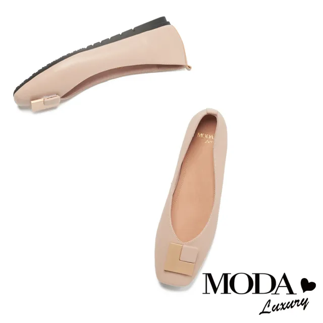 【MODA Luxury】時尚雙色方釦全真皮方頭低跟鞋(粉)