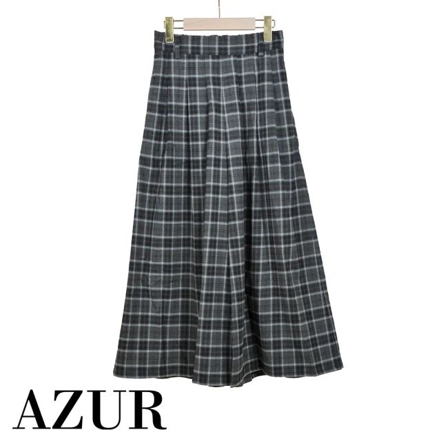 【AZUR】後鬆緊格紋寬版褲裙-2色