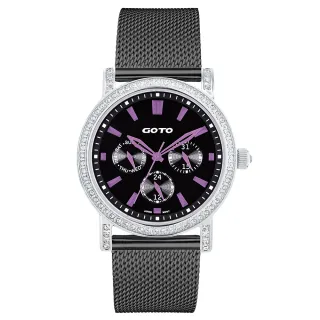 【GOTO】Shiny 時尚米蘭手錶(黑x紫刻度x黑帶)