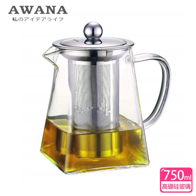 【AWANA】玻璃濾網方型泡茶壺(750ml)