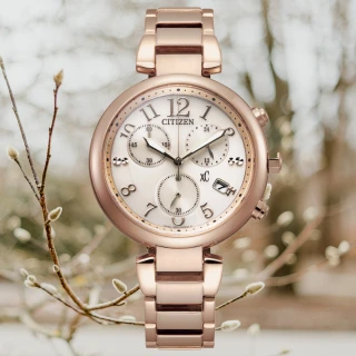 【CITIZEN 星辰】亞洲限定款 xC系列 玫瑰金 光動能時尚計時腕錶 母親節 禮物(FB1452-58A)