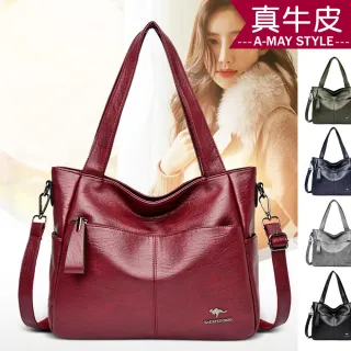 【Amay Style 艾美時尚】現貨 女包 真皮包 側背包 復古牛皮大容量肩背托特包(5色)