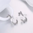 【Aphrodite 愛芙晶鑽】璀璨華麗美鑽線條珍珠造型耳環(白金色)