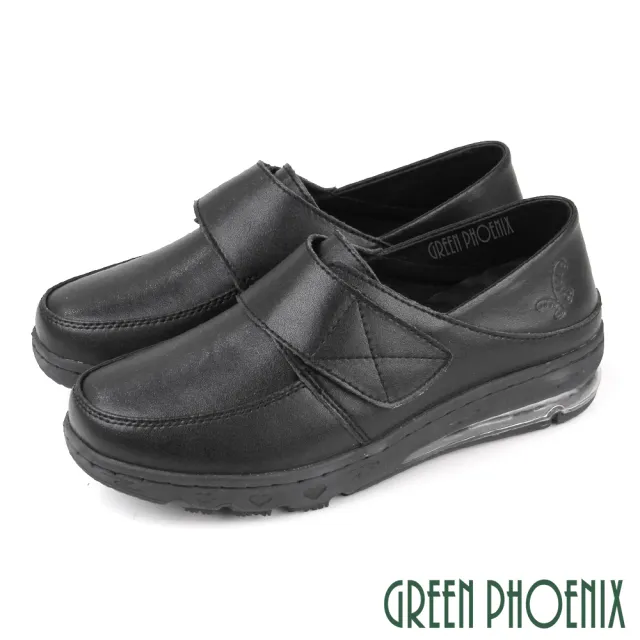 【GREEN PHOENIX 波兒德】女護士鞋 氣墊鞋 全黑工作鞋 半拖鞋 懶人拖鞋 全真皮 輕量(白色、黑色)