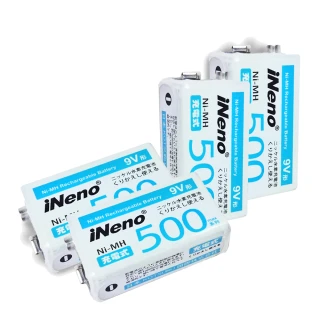 【iNeno】鎳氫9V角型充電電池9V/500max 4顆入(多數超值組 循環 節能 環保安全 住警器電池)
