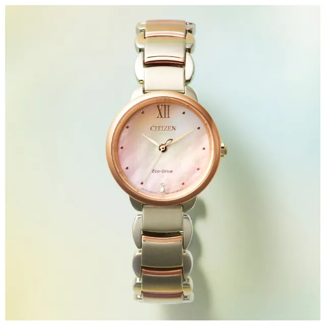 【CITIZEN 星辰】L系列 美鑽白蝶貝光動能女錶/28mm(EM0924-85Y)