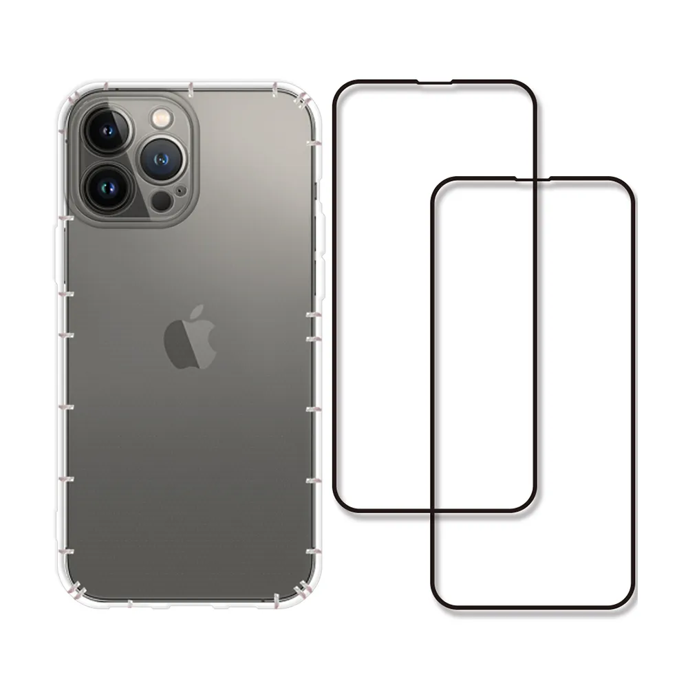 【RedMoon】APPLE iPhone13 Pro Max 6.7吋 手機殼貼3件組 鏡頭全包式空壓殼+9H玻璃保貼2入(i13ProMax)