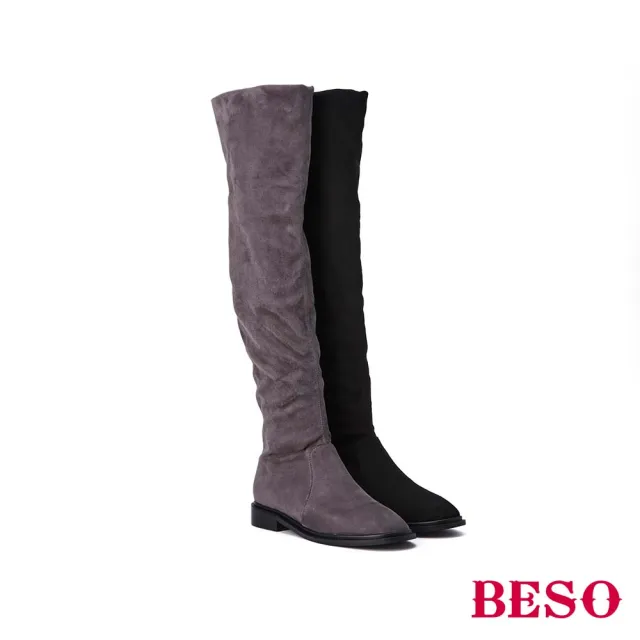 【A.S.O 阿瘦集團】BESO 彈力絨布顯瘦過膝低跟靴(黑)