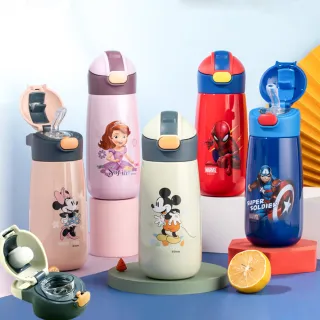 【Disney 迪士尼】316不鏽鋼兒童便攜提環吸管直飲保溫杯 - 500ml(迪士尼保溫杯)(保溫瓶)