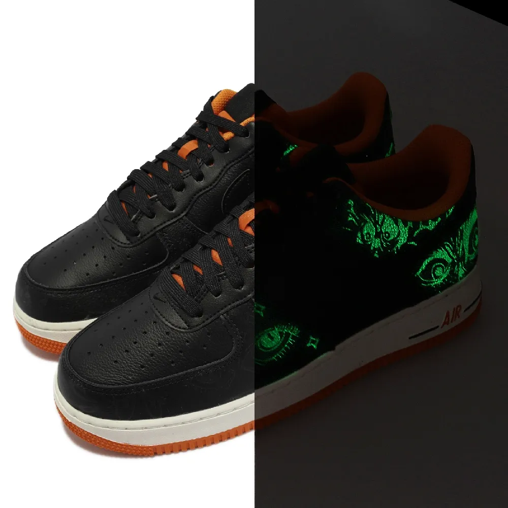 【NIKE 耐吉】休閒鞋 Air Force 1 07 PRM 男鞋 經典款 萬聖節 夜光鞋面 皮革 球鞋穿搭 黑 橘(DC8891-001)