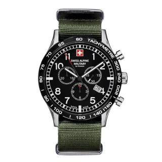 【S.A.M 阿爾卑斯軍錶】飛行員系列/綠色NATO帶/三眼計時/43mm(1746.9637SAM)