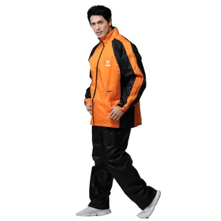 【JUMP】KABU 雙拉鏈  - 套裝二件式風雨衣(橘黑)