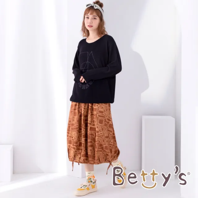 【betty’s 貝蒂思】長版圓領幾何圖毛衣(黑色)