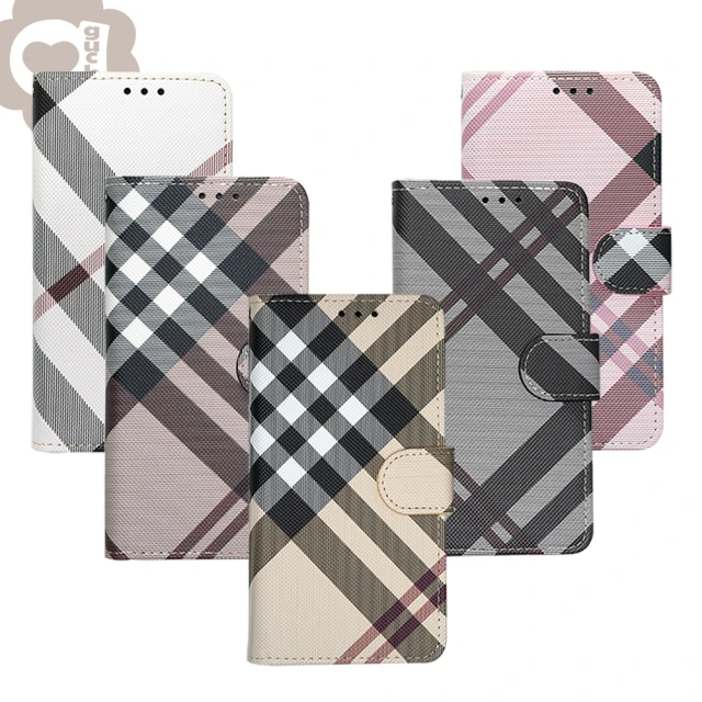 【Aguchi 亞古奇】Apple iPhone 7 Plus/8 Plus 共用 精品版 英倫格紋氣質手機皮套(5色可選)