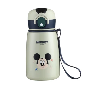 【Disney 迪士尼】316不鏽鋼兒童便攜提帶吸管保溫杯 - 380ml(迪士尼保溫杯)(保溫瓶)