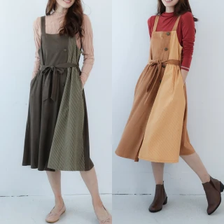 【PINK NEW GIRL】質感絨布格紋拼接吊帶裙 J3103FD(2色)
