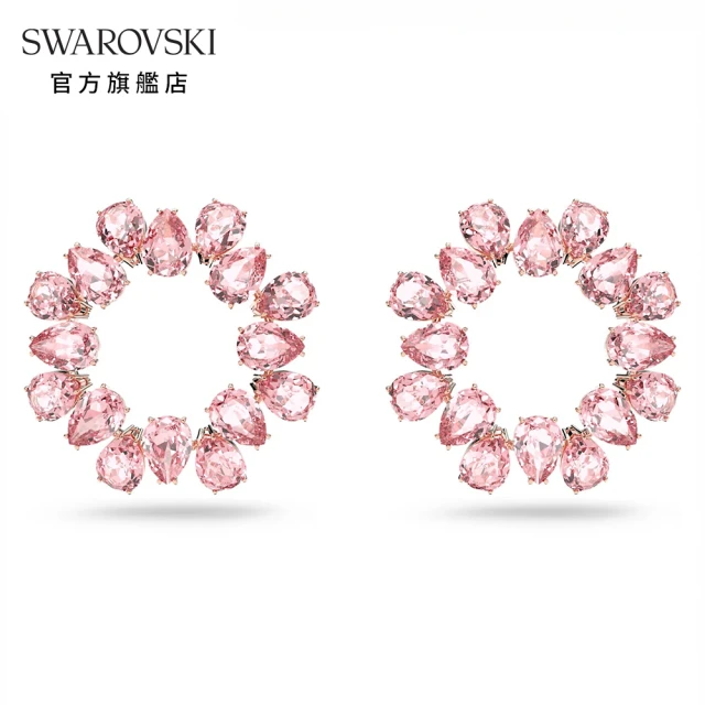 【SWAROVSKI 官方直營】Millenia 大圈耳環梨形切割Swarovski 水晶 粉紅色 鍍玫瑰金色調 交換禮物