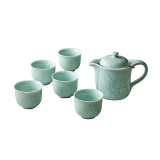 【安達窯】青瓷 - 荷花壺組 - 7件組禮盒裝(茶壺+茶杯+濾網)