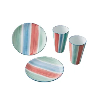 【安達窯】茄芷系列 - 經典紅藍綠杯盤對組 - 4件組禮盒裝(盤子+杯子)
