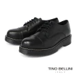 【TINO BELLINI 貝里尼】歐洲進口英倫風範牛皮圓頭厚底綁帶鞋FYCT0027(黑)