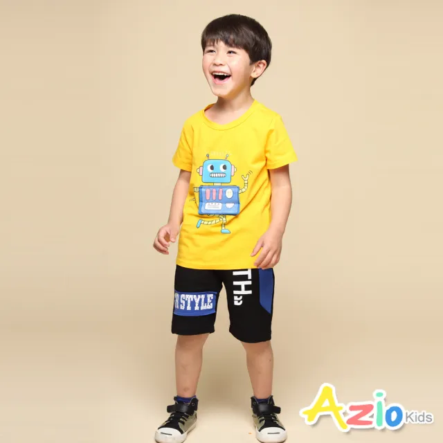 【Azio Kids 美國派】男童 短褲 字母印花棉質休閒運動短褲(黑)