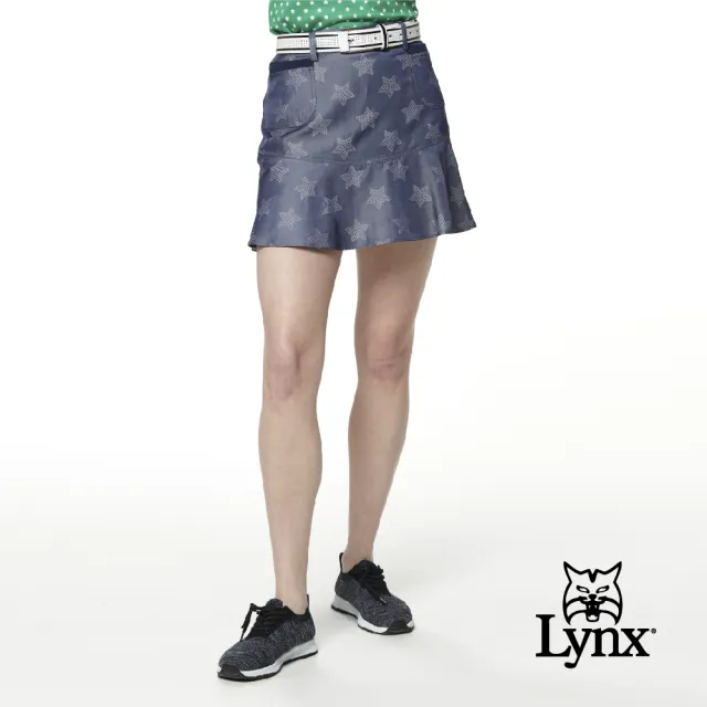 【Lynx Golf】女款日本進口布料滿版星星印花羅紋配布運動褲裙(藍色)