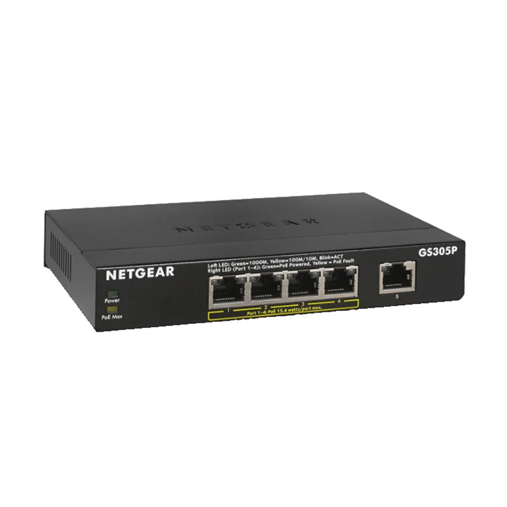 【NETGEAR】5埠 Gigabit 63W PoE供電 無網管 金屬殼 網路交換器 (GS305P)