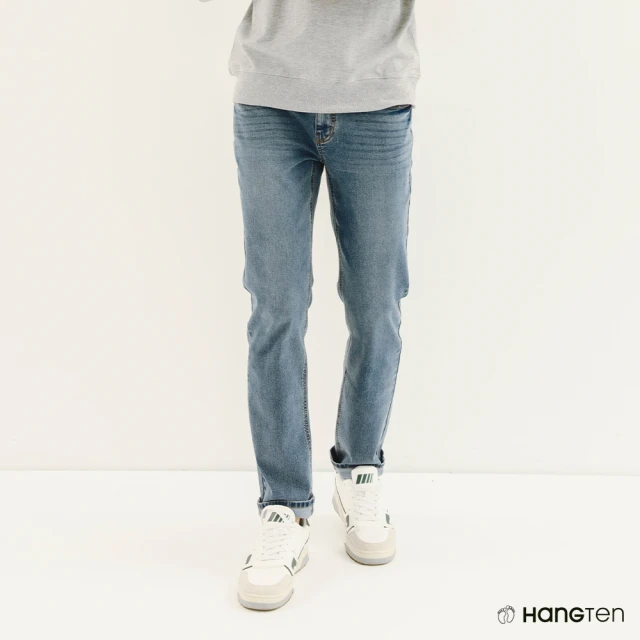 【Hang Ten】男裝-環保再生紗-SLIM FIT修身中腰丹寧褲-藍