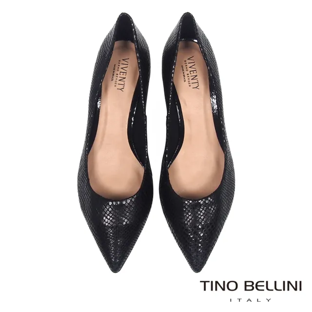 【TINO BELLINI 貝里尼】巴西進口自然立體蛇紋尖楦跟鞋FWCV0031(黑)
