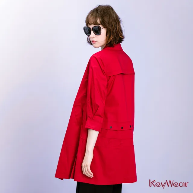 【KeyWear 奇威名品】簡約寬鬆歐風長版風衣外套