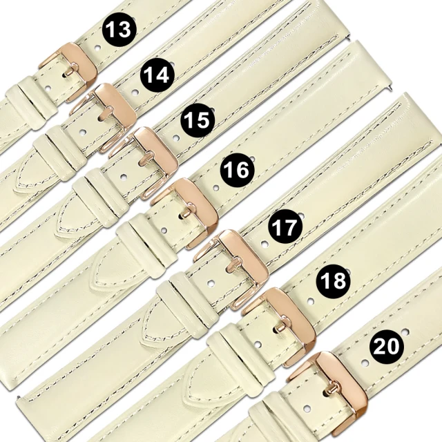 【Watchband】13.14.15.16.17.18.20mm / 各品牌通用 快拆型 真皮錶帶 鍍玫瑰金不鏽鋼扣頭(象牙白色)