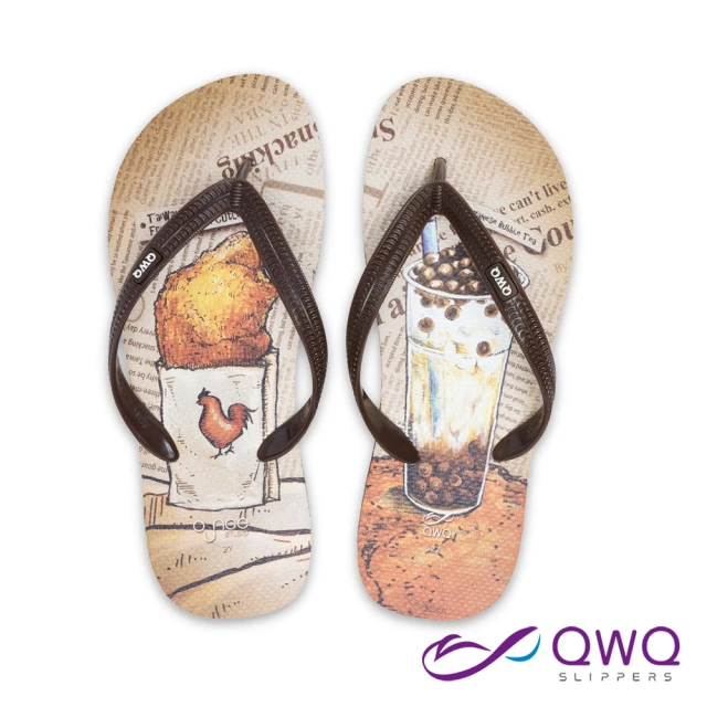 【QWQ】男款防滑夾腳拖鞋 玩食插畫人字拖鞋 平底防水拖鞋雨鞋 雞排珍奶 咖啡棕 MIT(AIWS10307)