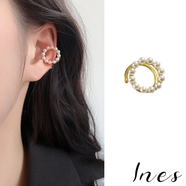 【INES】韓國設計法式復古圈圈珍珠無耳洞用耳骨夾單只