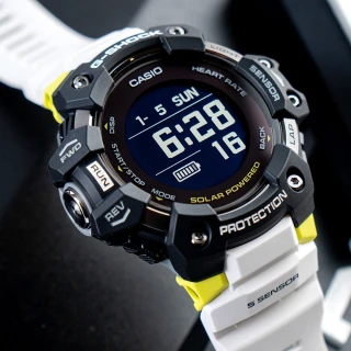 【CASIO 卡西歐】G-SHOCK G-SQUAD 運動潮流太陽能GPS藍牙連線腕錶/白x黑框(GBD-H1000-1A7)