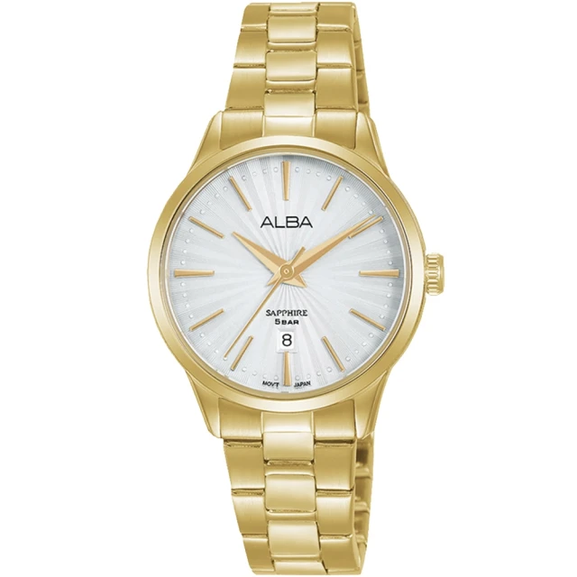 【ALBA】復古時尚對錶女-金色鋼帶29mm(AH7W36X5/VJ22-X358G)