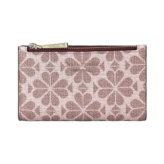 【KATE SPADE】Kate Spade SPADE FLOWER SLIM金字LOGO黑桃印花PVC 6卡扣式對折錢包(粉紅)