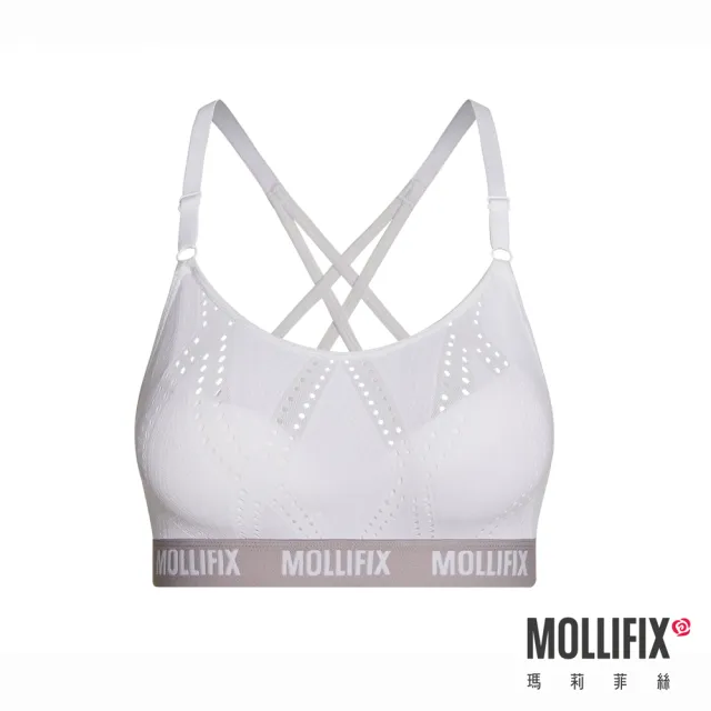 【Mollifix 瑪莉菲絲】A++美背交織舒心BRA、瑜珈服、無鋼圈、運動內衣(白+灰)