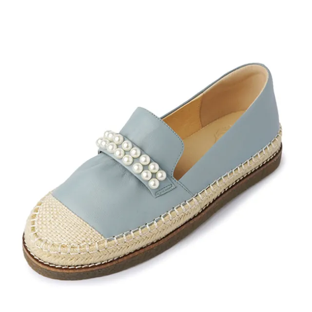 【JP Queen New York】粉彩夢境珍珠全真牛皮草編休閒鞋(2色可選)